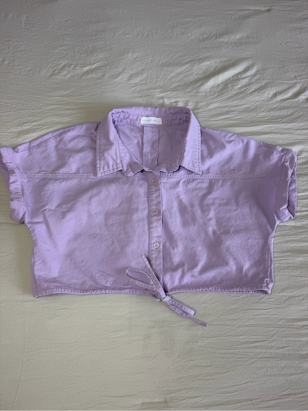 Cropped Lavender Button-Down Tie Front Shirt